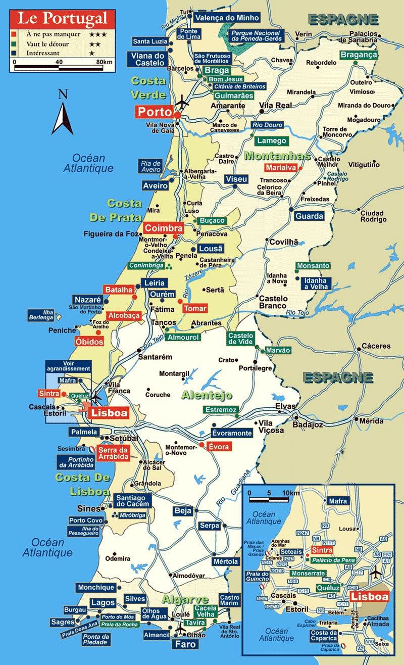 Carte du guide de voyage du Portugal - Carte du Portugal ...