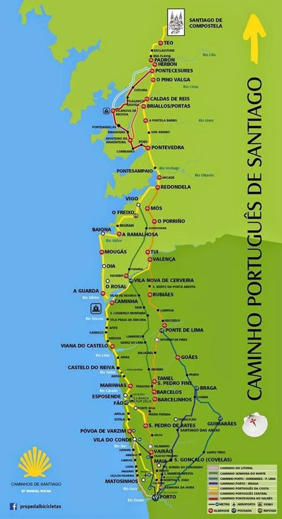 Portugais camino route côtière de la carte