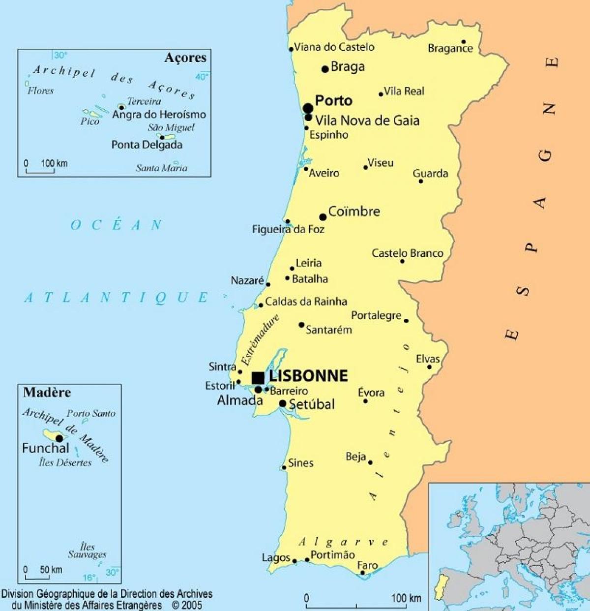 carte du Portugal et les Açores