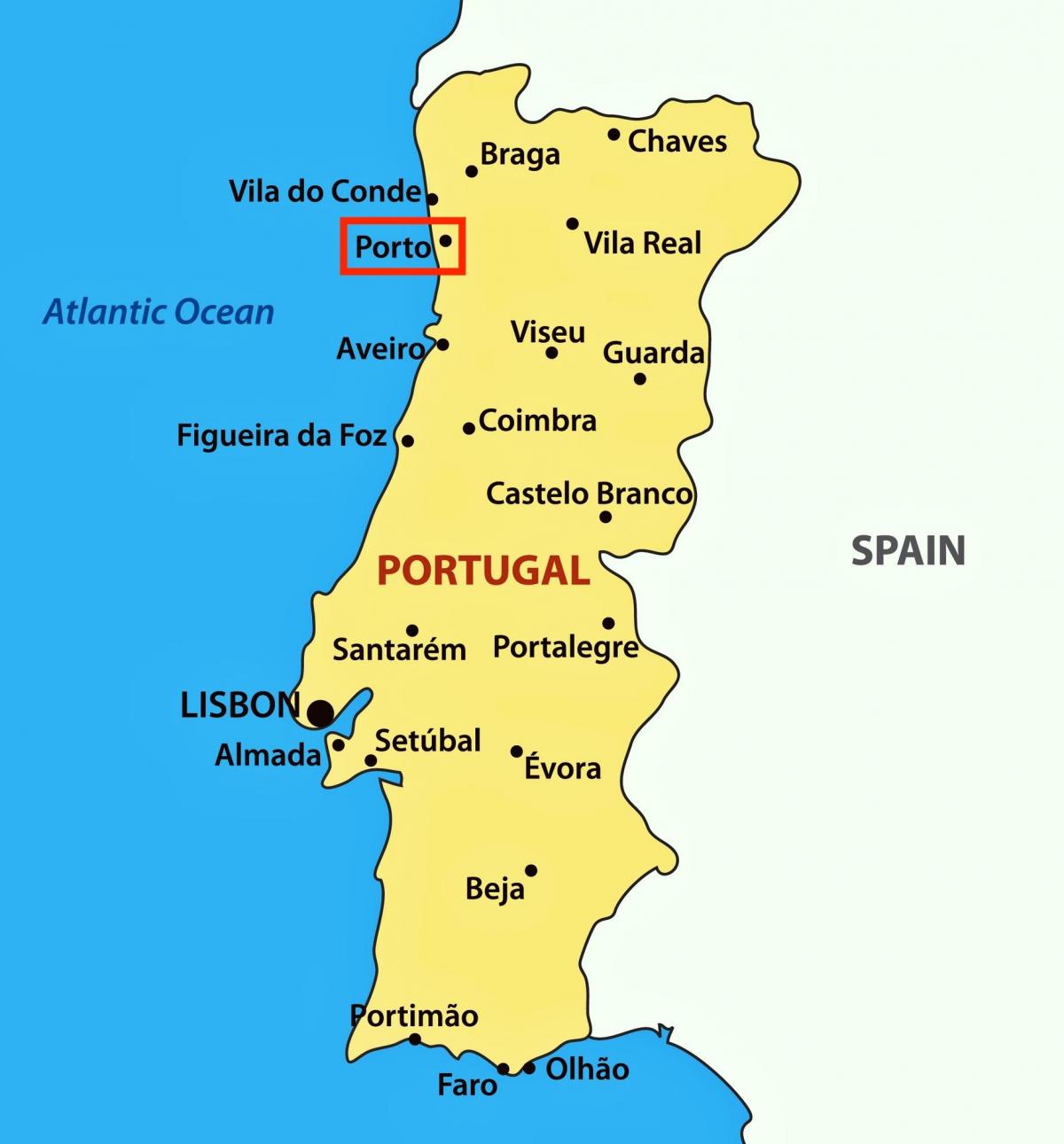 Porto sur une carte du Portugal