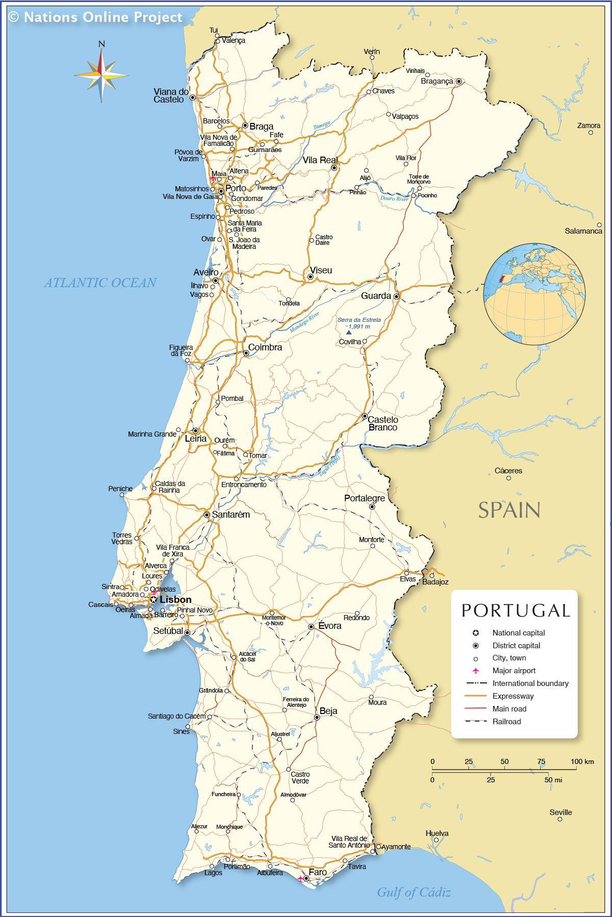 carte du Portugal et des pays qui l'entourent