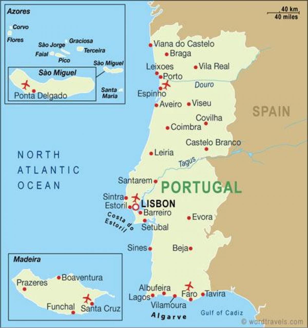 la carte des aéroports de Portugal
