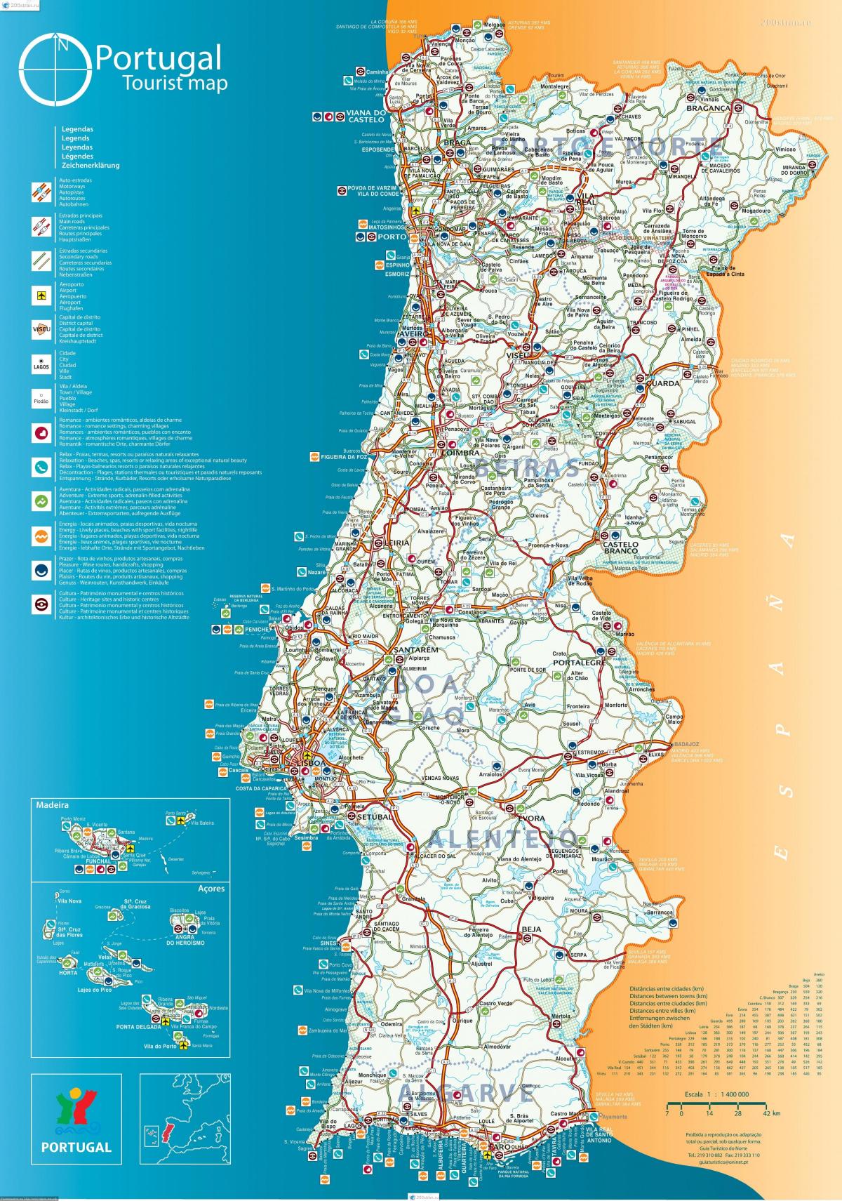 carte du Portugal côte