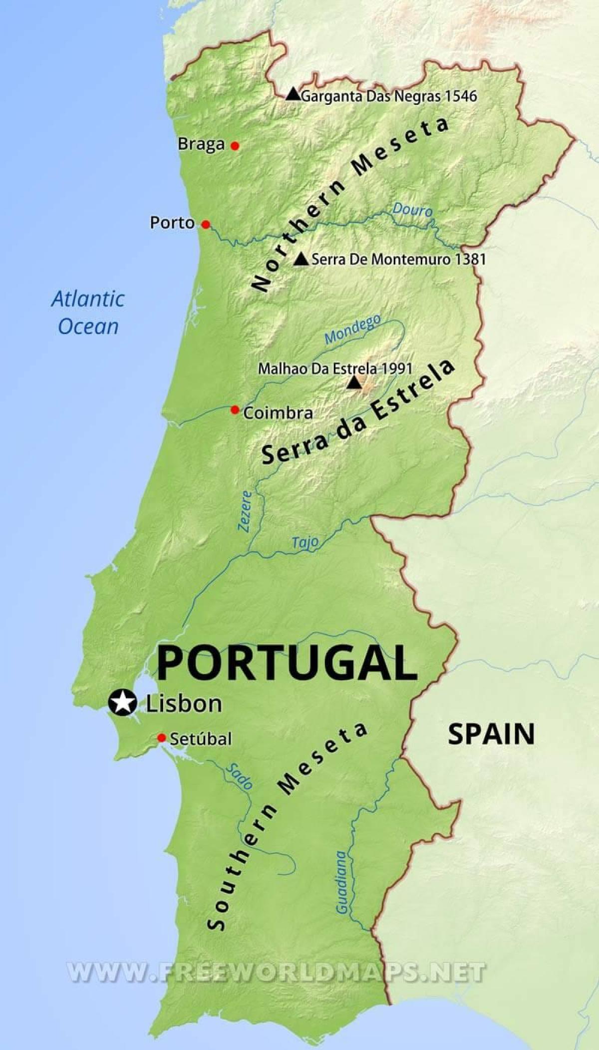 les montagnes au Portugal carte