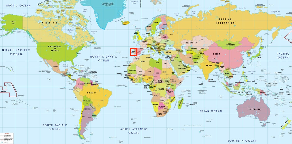 Le Portugal sur la carte du monde