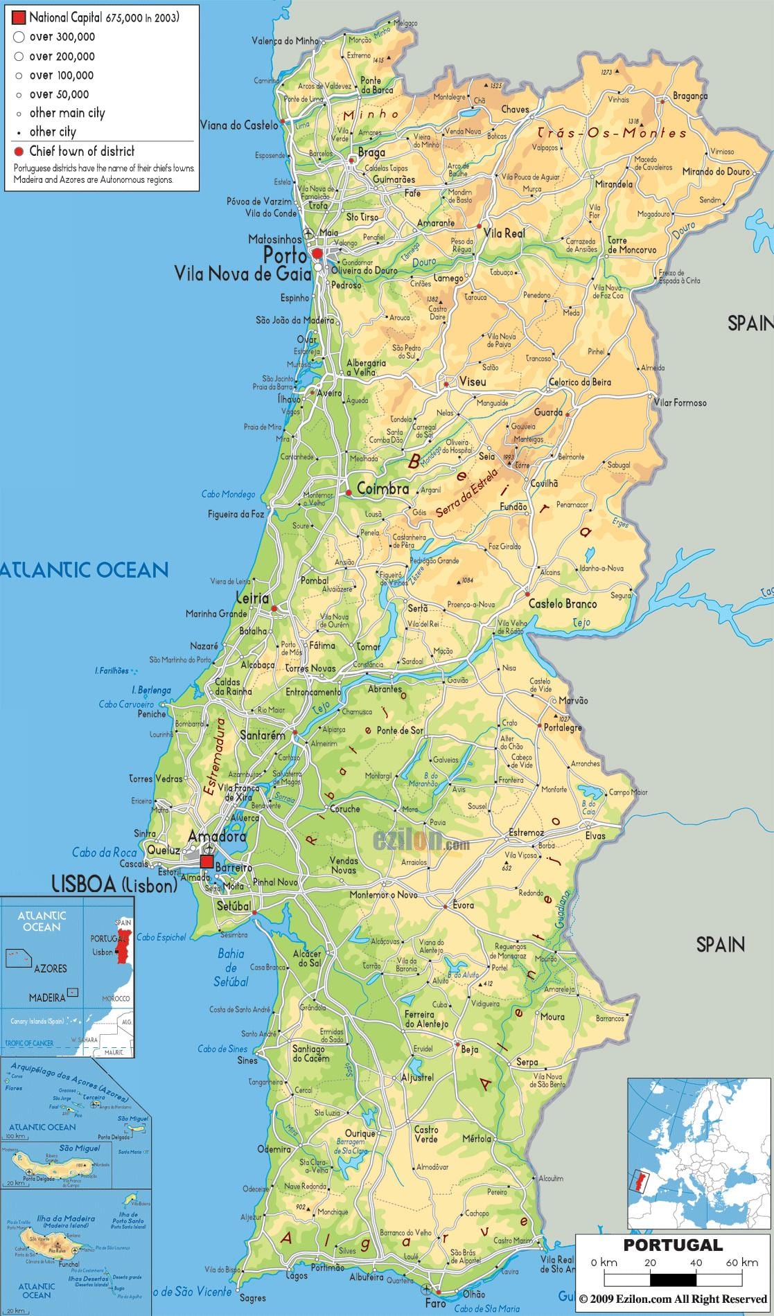 carte du Portugal géographie