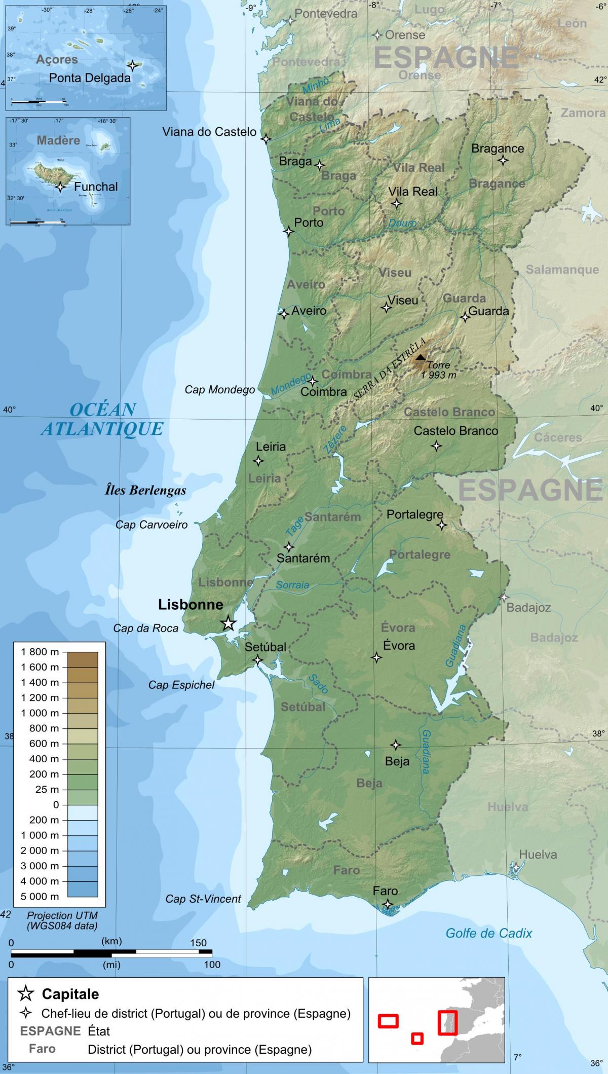carte topographique du Portugal