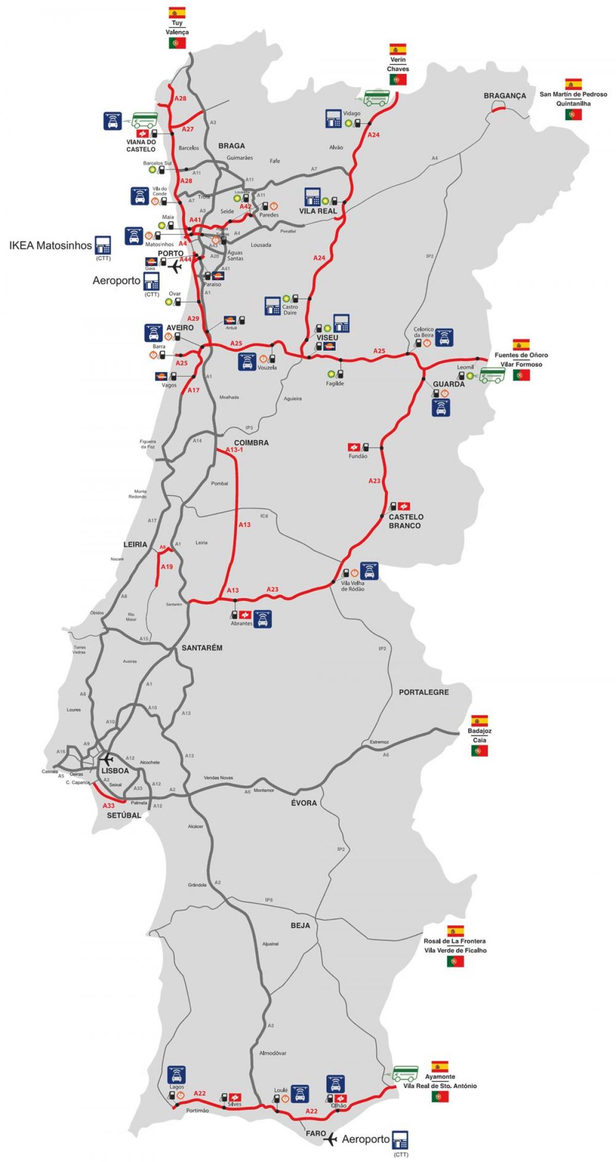 carte de routes à péage au Portugal