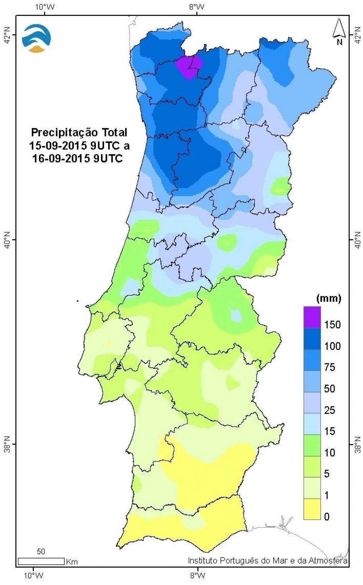 carte du Portugal pluie