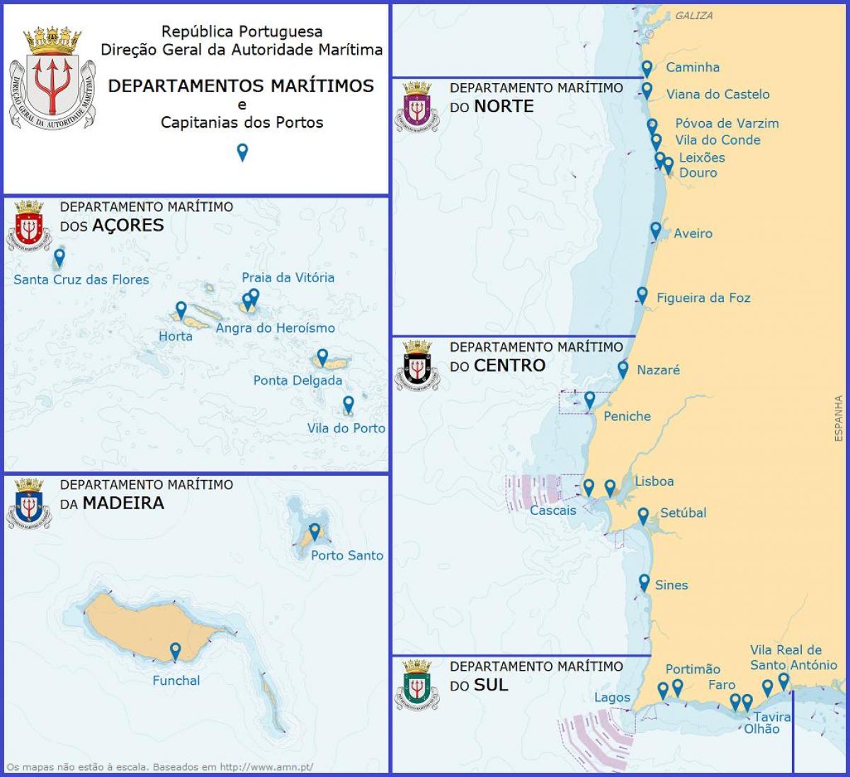 les ports du Portugal sur la carte