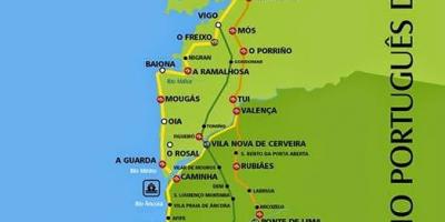 Portugais camino route côtière de la carte