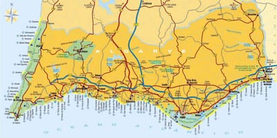 Carte de la région de l'algarve du Portugal